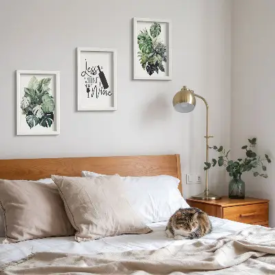 3-piece wall art set featuring green plant leaves and wine-themed inscription
