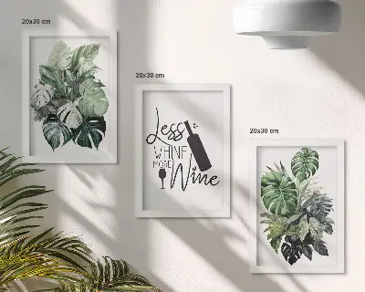 3-piece wall art set featuring green plant leaves and wine-themed inscription