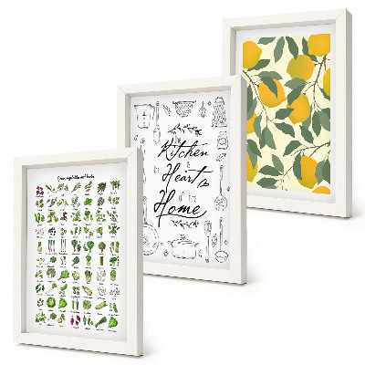 Photo frame wall List of herbs, kitchen sign, and painted lemons