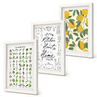 Photo frame wall with herbs list, kitchen sign, and painted lemons