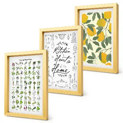 Photo frame wall with herbs list, kitchen sign, and painted lemons