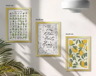 Photo frame wall with herbs list, kitchen sign, and painted lemons