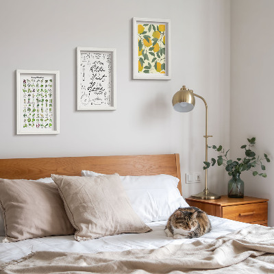 Photo frame wall List of herbs, kitchen sign, and painted lemons