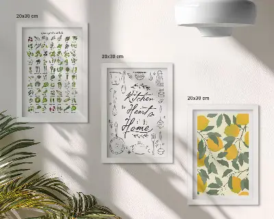 Photo frame wall with herbs list, kitchen sign, and painted lemons