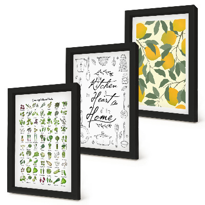 Photo frame wall List of herbs, kitchen sign, and painted lemons