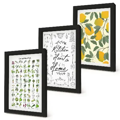 Photo frame wall with herbs list, kitchen sign, and painted lemons