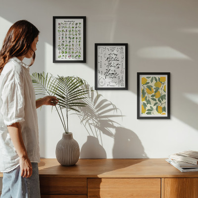 Photo frame wall List of herbs, kitchen sign, and painted lemons