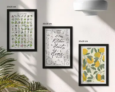 Photo frame wall with herbs list, kitchen sign, and painted lemons