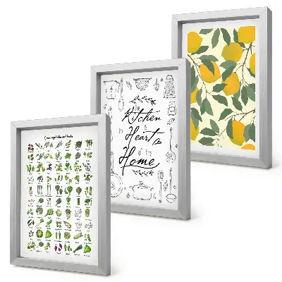 Photo frame wall with herbs list, kitchen sign, and painted lemons