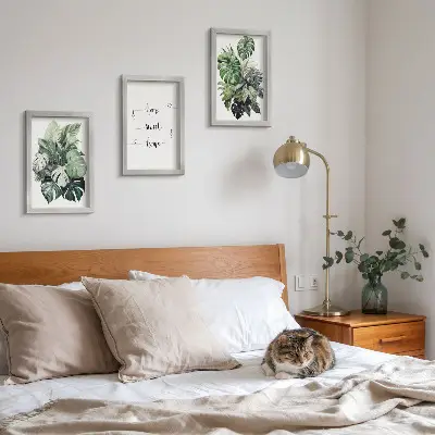 Watercolor Monstera Leaves Home Sweet Home wall art set 3 piece set