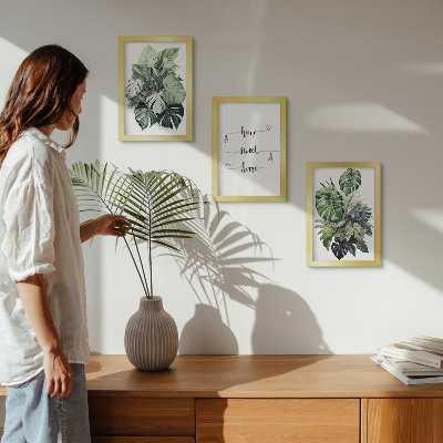 3-piece wall art set Watercolor Monstera Leaves Home Sweet Home