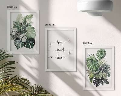 3-piece wall art set Watercolor Monstera Leaves Home Sweet Home