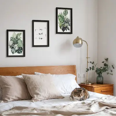 Watercolor Monstera Leaves Home Sweet Home wall art set 3 piece set