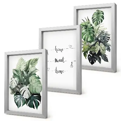 Watercolor Monstera Leaves Home Sweet Home wall art set 3 piece set