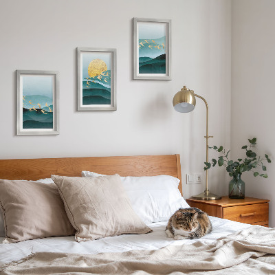 Photo frame wall Abstract landscapes of sun waves and flying birds