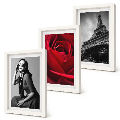 Photo frame wall Parisian woman with rose glasses and the Eiffel Tower