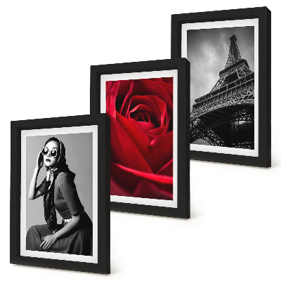 Photo frame wall Parisian woman with rose glasses and the Eiffel Tower