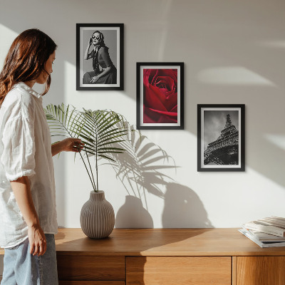 Photo frame wall Parisian woman with rose glasses and the Eiffel Tower