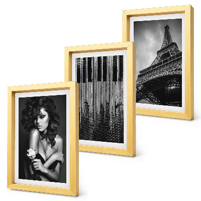 Framed triptych Portrait of a woman with a rose, the Eiffel Tower, and a piano pattern