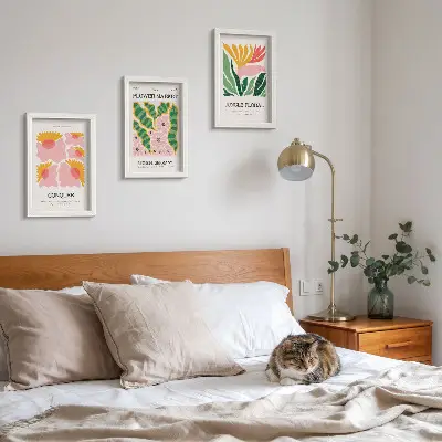 Photo frame wall with modern flower and leaf posters