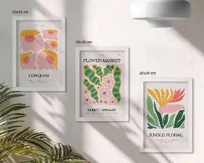 Photo frame wall with modern flower and leaf posters