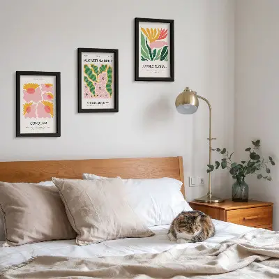 Photo frame wall with modern flower and leaf posters