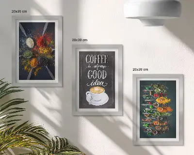 Framed triptych spices and coffee with kitchen herbs pattern