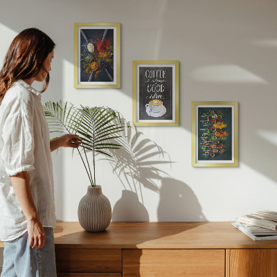 Framed triptych Spices coffee with a cup of kitchen herbs patterns