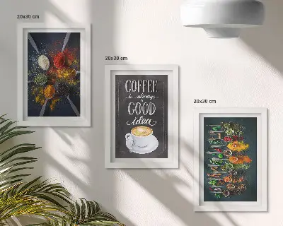 Framed triptych spices and coffee with kitchen herbs pattern