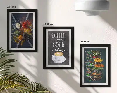 Framed triptych spices and coffee with kitchen herbs pattern