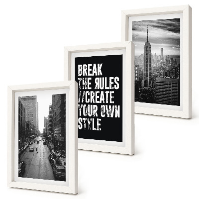 3-piece wall art set City streets in black and white with an inspiring inscription