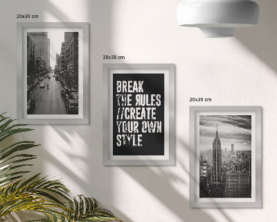 3-piece wall art set City streets in black and white with an inspiring inscription
