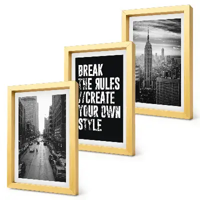 3-piece city street wall art set black and white print with an inspiring inscription