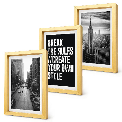 3-piece wall art set City streets in black and white with an inspiring inscription