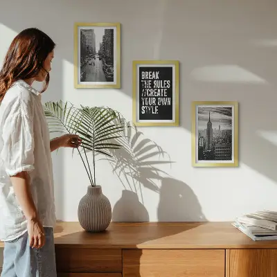 3-piece city street wall art set black and white print with an inspiring inscription