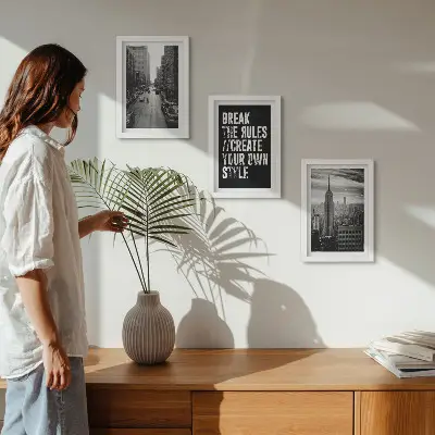 3-piece city street wall art set black and white print with an inspiring inscription