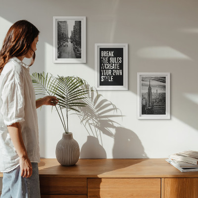 3-piece wall art set City streets in black and white with an inspiring inscription