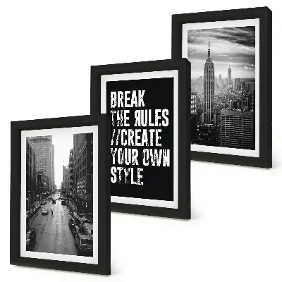 3-piece city street wall art set black and white print with an inspiring inscription