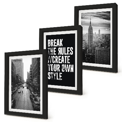 3-piece wall art set City streets in black and white with an inspiring inscription
