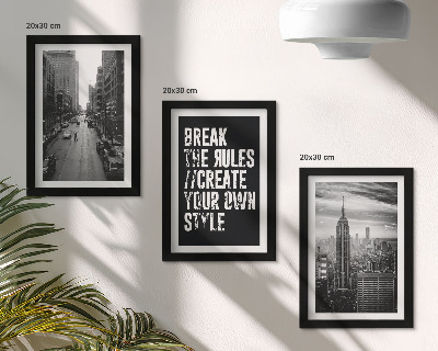 3-piece wall art set City streets in black and white with an inspiring inscription
