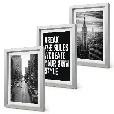 3-piece city street wall art set black and white print with an inspiring inscription