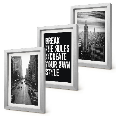 3-piece wall art set City streets in black and white with an inspiring inscription