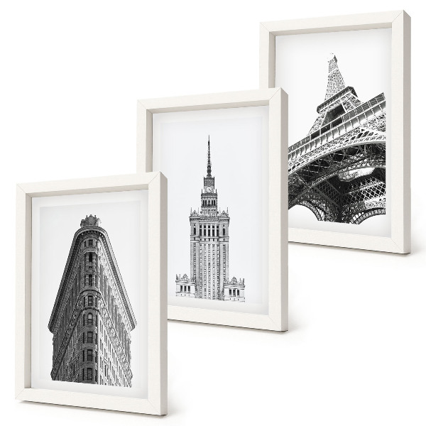 Photo frame wall Architectural buildings in black and white minimalism