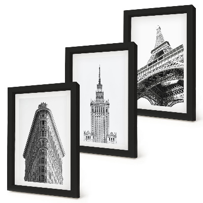 Photo frame wall Architectural buildings in black and white minimalism