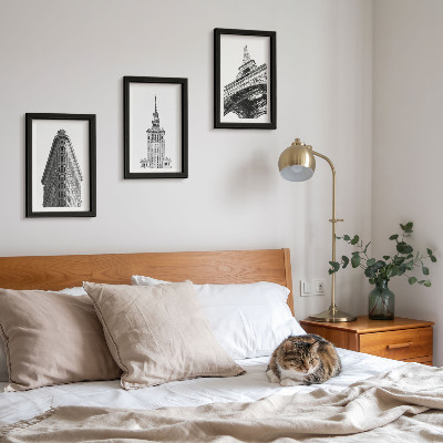 Photo frame wall Architectural buildings in black and white minimalism