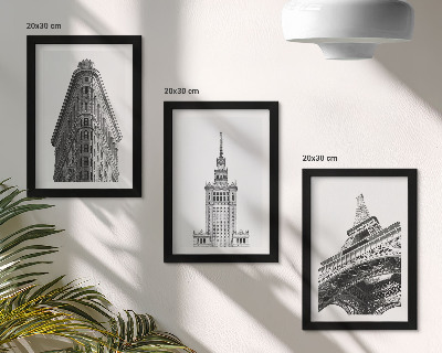 Photo frame wall Architectural buildings in black and white minimalism