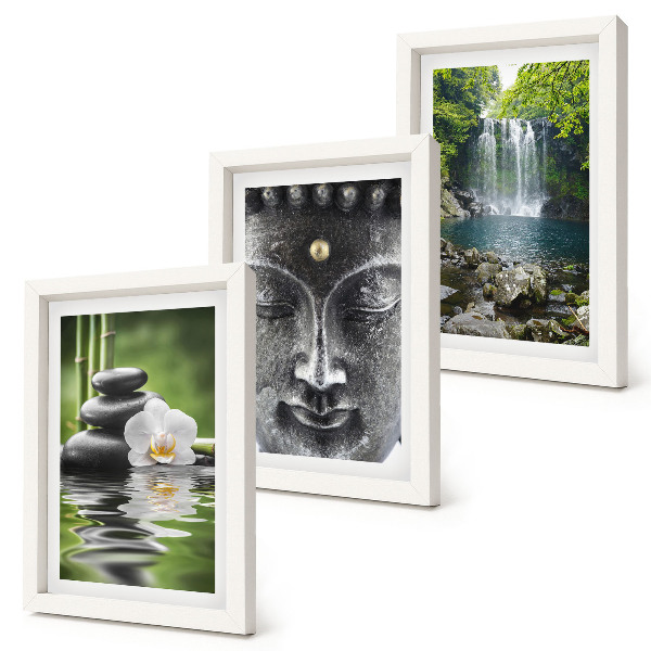 Framed triptych Harmony of nature with stones, water and Buddha