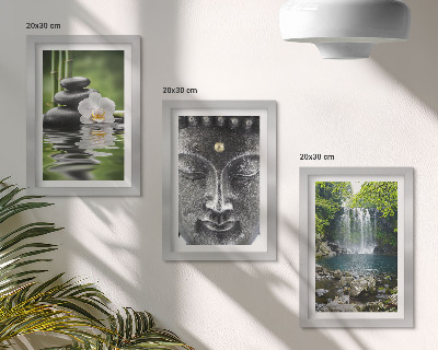 Framed triptych Harmony of nature with stones, water and Buddha
