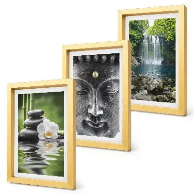 Harmony of nature with stones, water and Buddha framed triptych