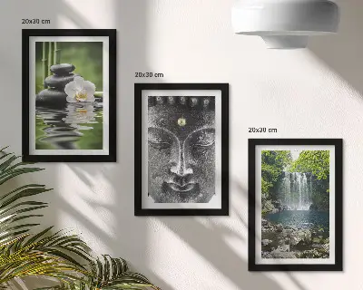 Harmony of nature with stones, water and Buddha framed triptych
